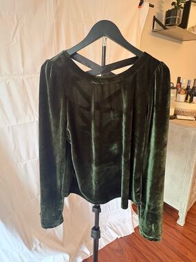 Women's Velvet Long-Sleeve Top in Dark Green with Crisscross Back anthropologie
